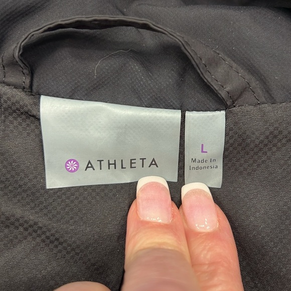 Athleta Black Wetlands Full Zip Hooded Jacket Rain Coat Soft Shell - Size Large - Picture 4 of 5